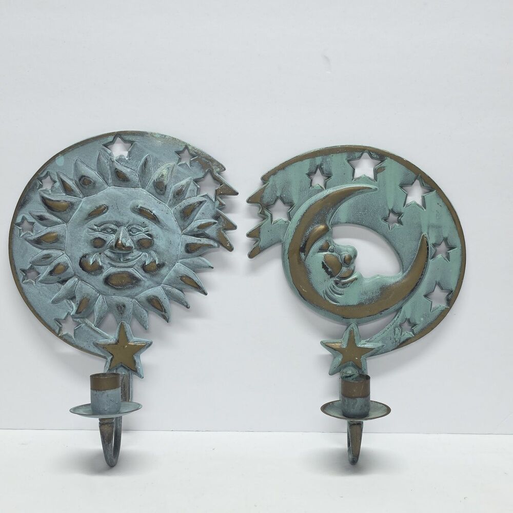 Vintage PartyLite Sun Moon Stars Wall Sconce Celestial Candle Holders 1994 Metal